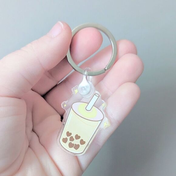 None Accessories - Boba Hearts Acrylic Keychain New